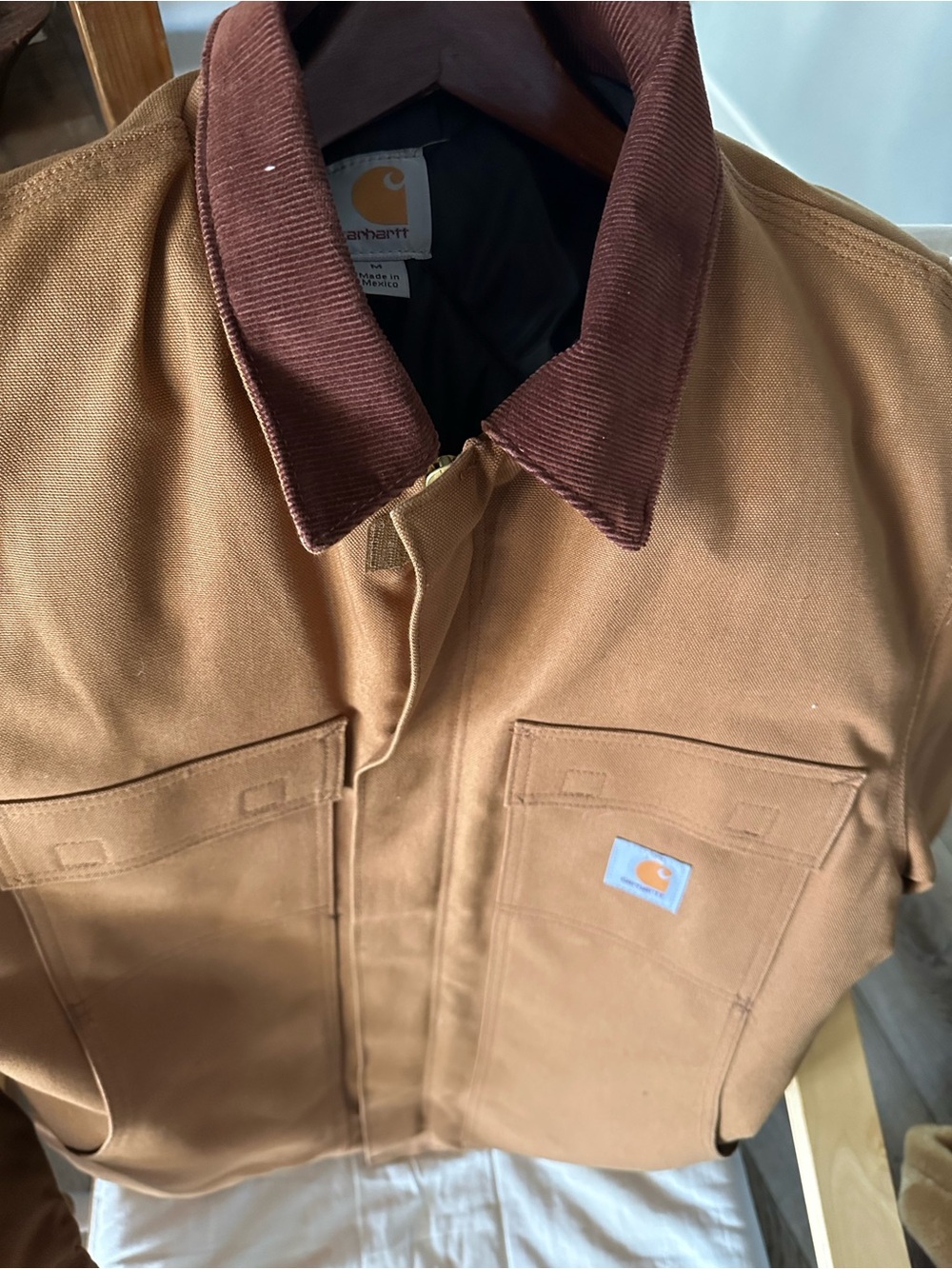 Carhartt Men’s Canvas Jacket with Dark Brown Corduroy Collar